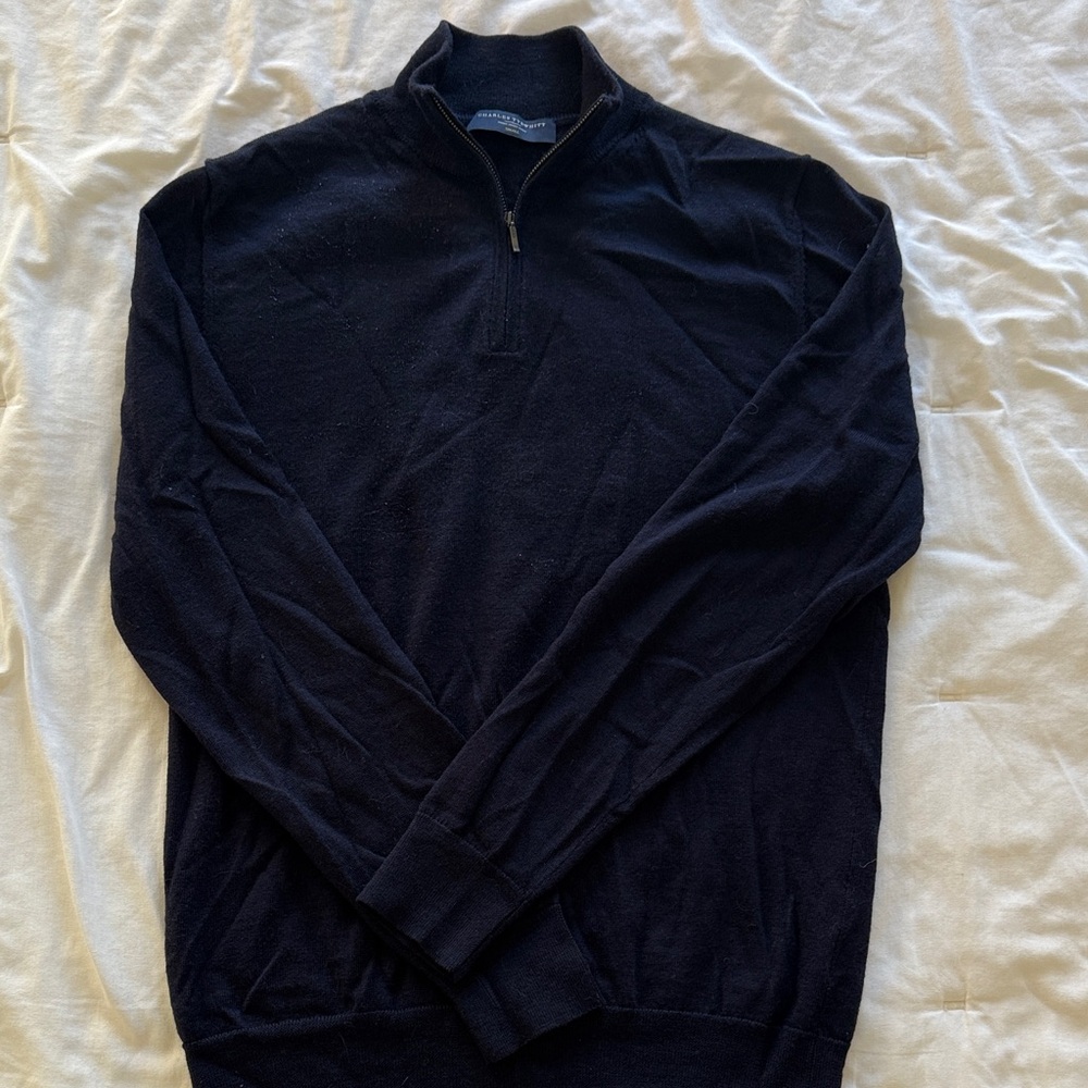 Charles Tyrwhitt Men's Dark Navy Zip-Up Sweater